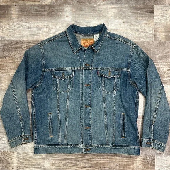 Levis Men Size 2XL 100% Cotton Denim Blue Jeans Standard Trucker Jacket - Picture 2 of 12